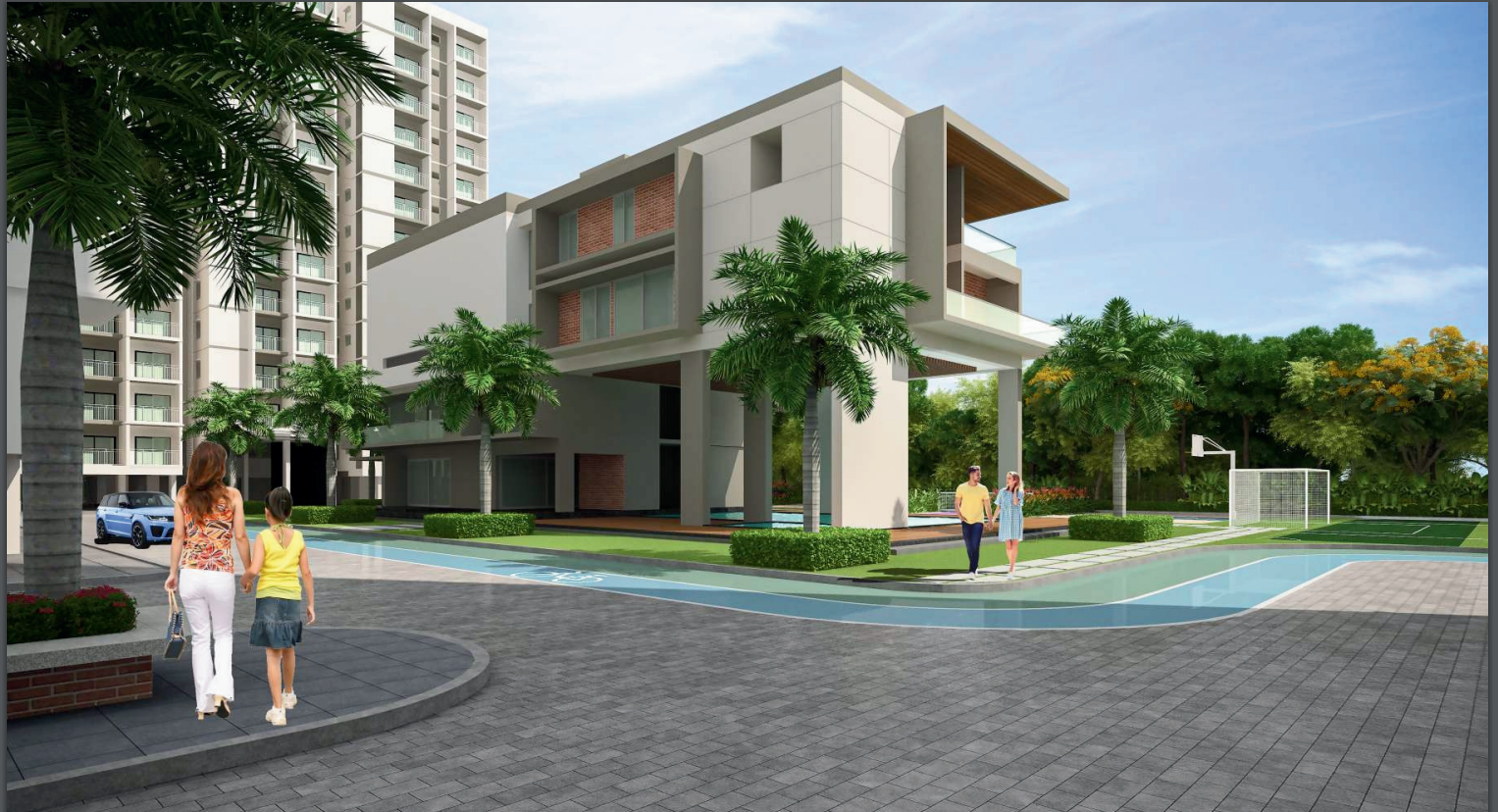 Luxurious outdoor clubhouse with seating areas and amenities